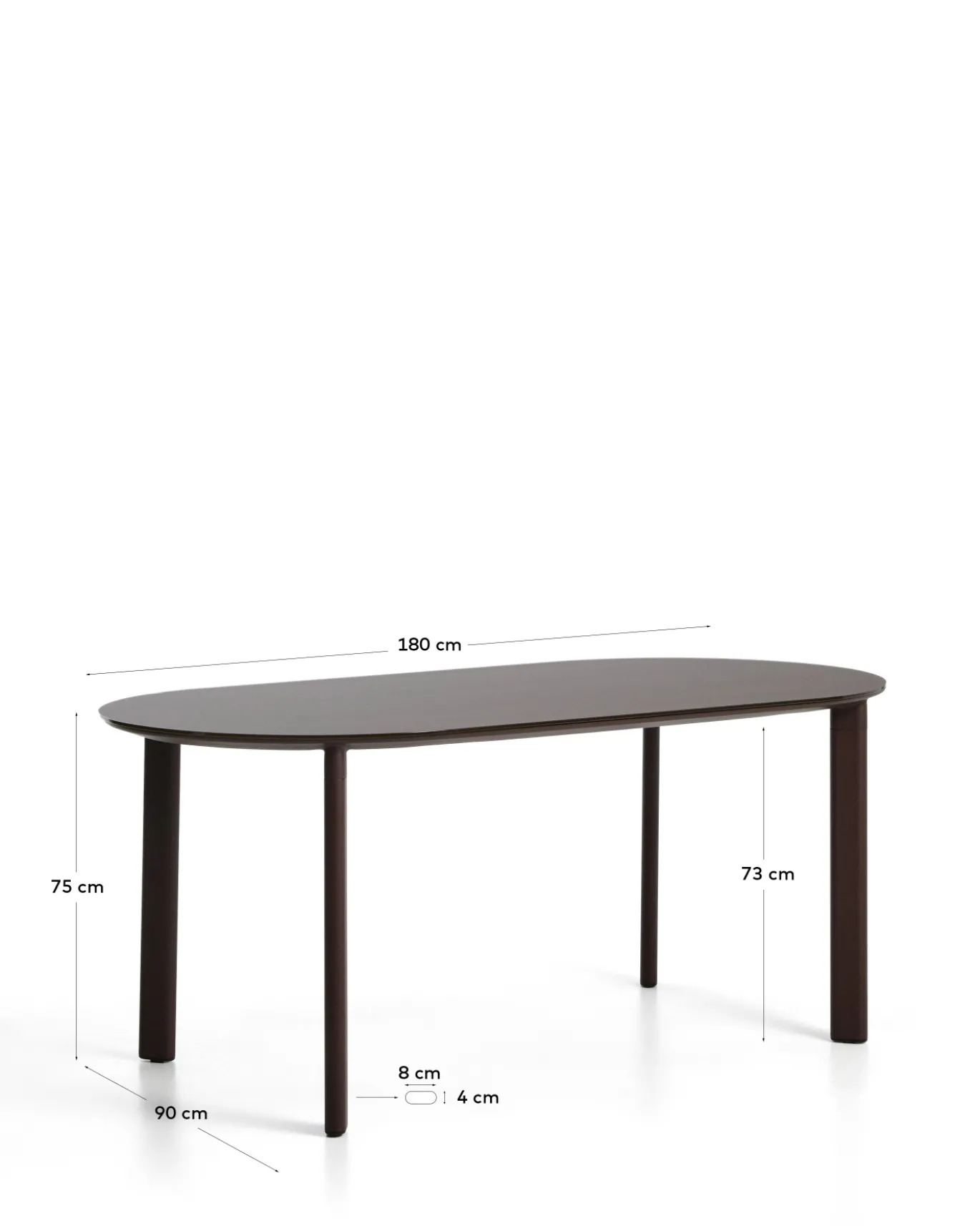 Kave Home Eettafel Erice Ovaal Aluminium Gehard Glas Bruin 180cm