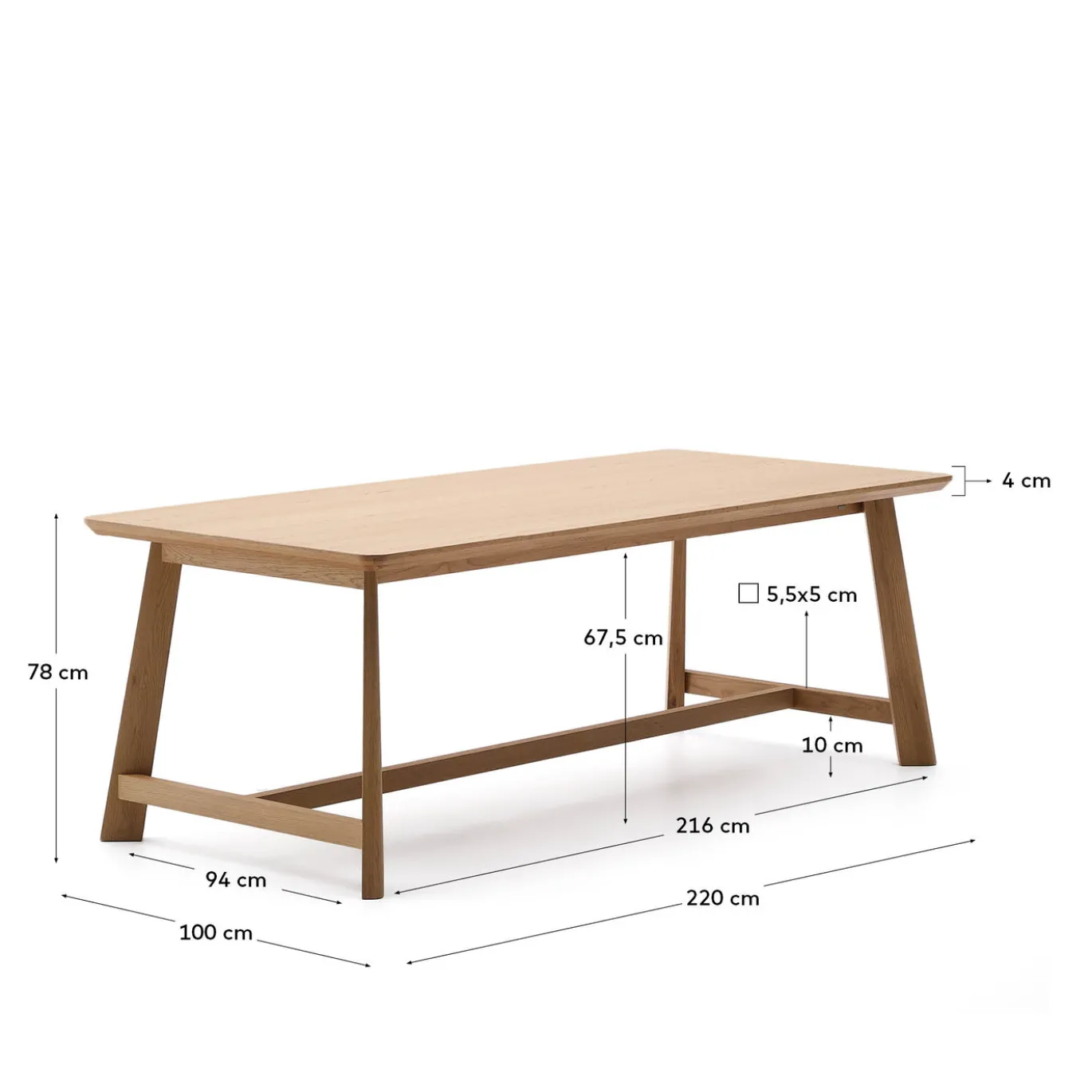 Kave Home Eettafel Idun Eiken Naturel 220cm
