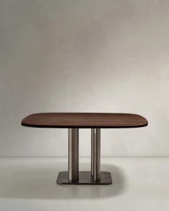 Kave Home Eettafel Melvar Walnootfineer Geborsteld RVS 150x150cm