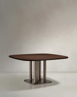 Kave Home Eettafel Melvar Walnootfineer Geborsteld RVS 150x150cm