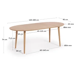 Kave Home Eettafel Oqui Ovaal Naturel Uitschuifbaar 120-200cm