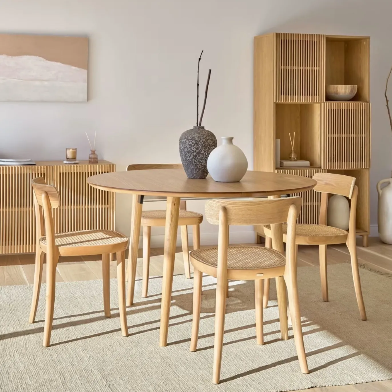 Kave Home Eettafel Oqui Rond Uitschuifbaar Naturel 120-200cm