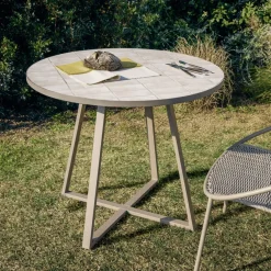 Kave Home Eettafel Tella Rond Staal Tegels Beige Ø120cm