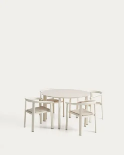 Kave Home Erice Tuinset Aluminium Glas Ecru Ø120cm