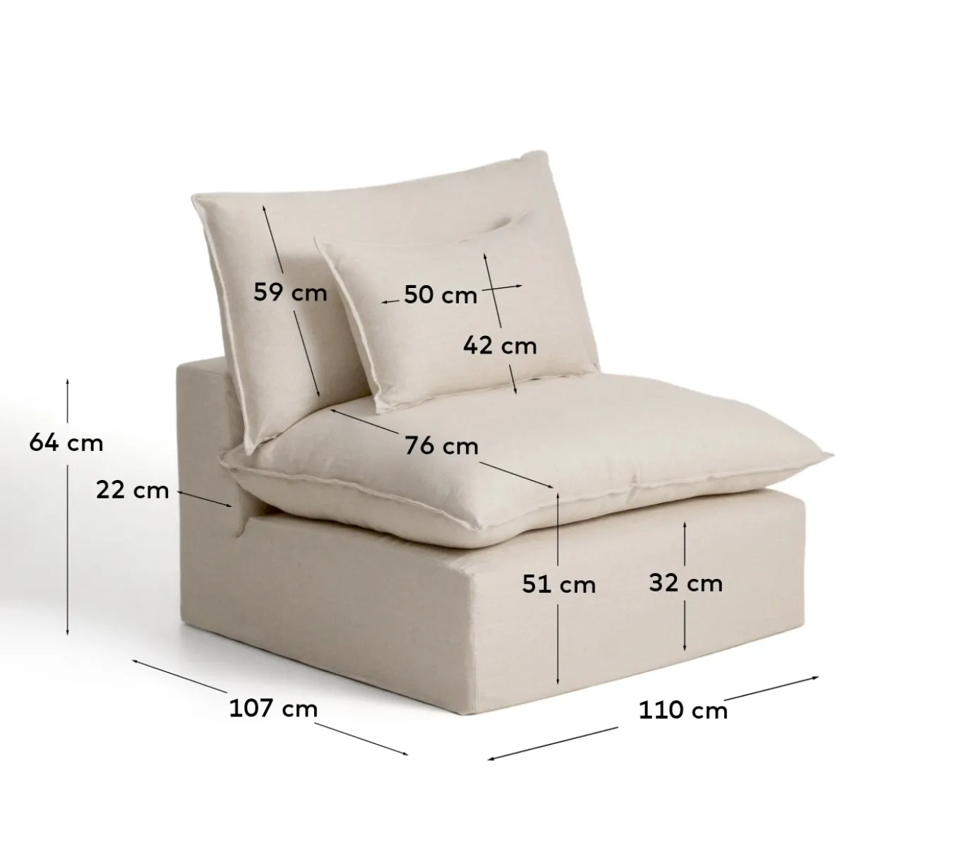 Kave Home Fauteuil Anarela Linnen Beige 110cm