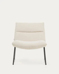 Kave Home Fauteuil Asen Chenille Beige met Zwart Staal