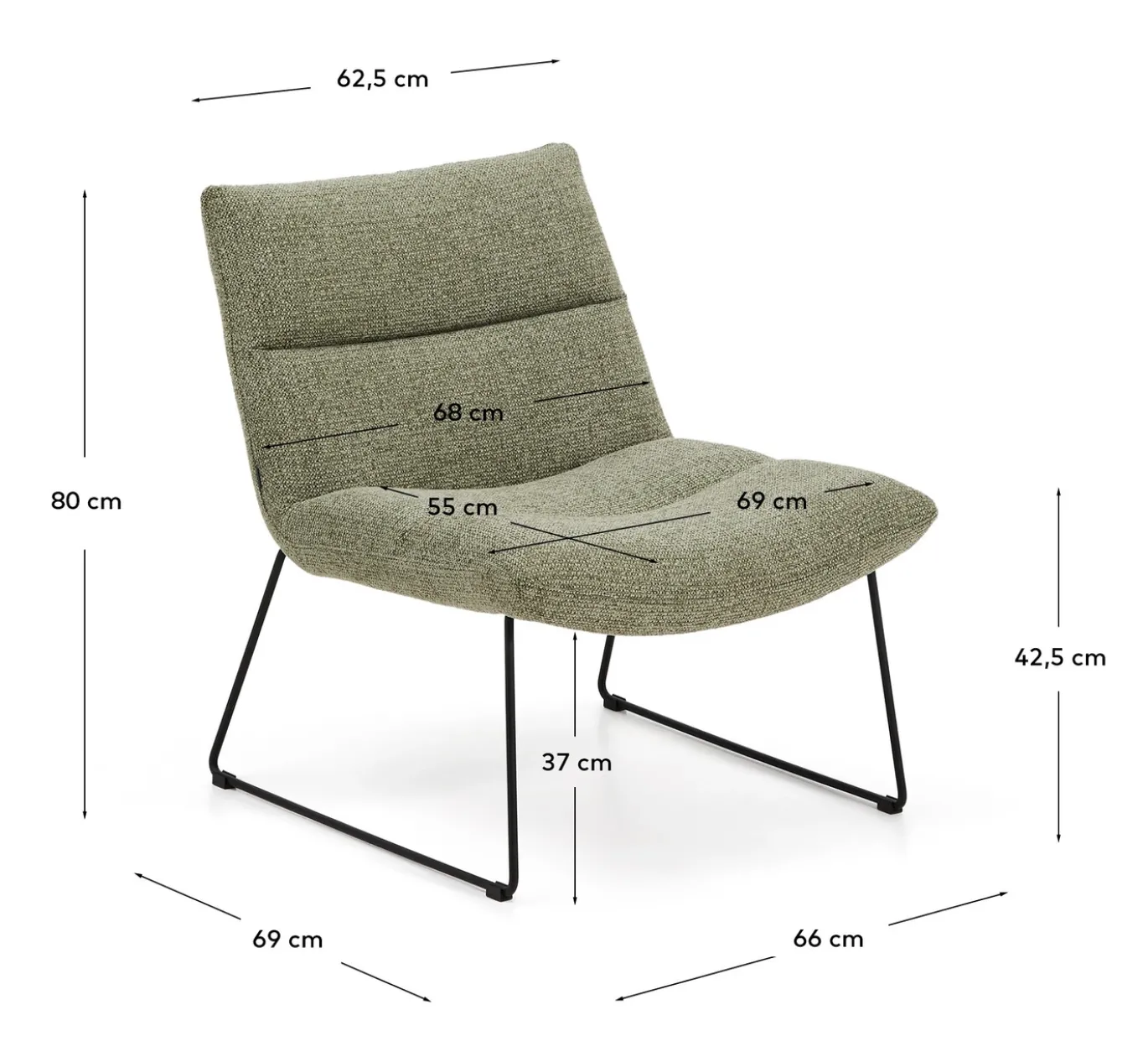 Kave Home Fauteuil Asen Chenille Groen met Zwart Staal