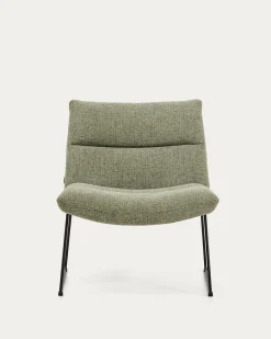 Kave Home Fauteuil Asen Chenille Groen met Zwart Staal