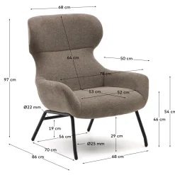 Kave Home Fauteuil Belina Lichtbruin Chenille
