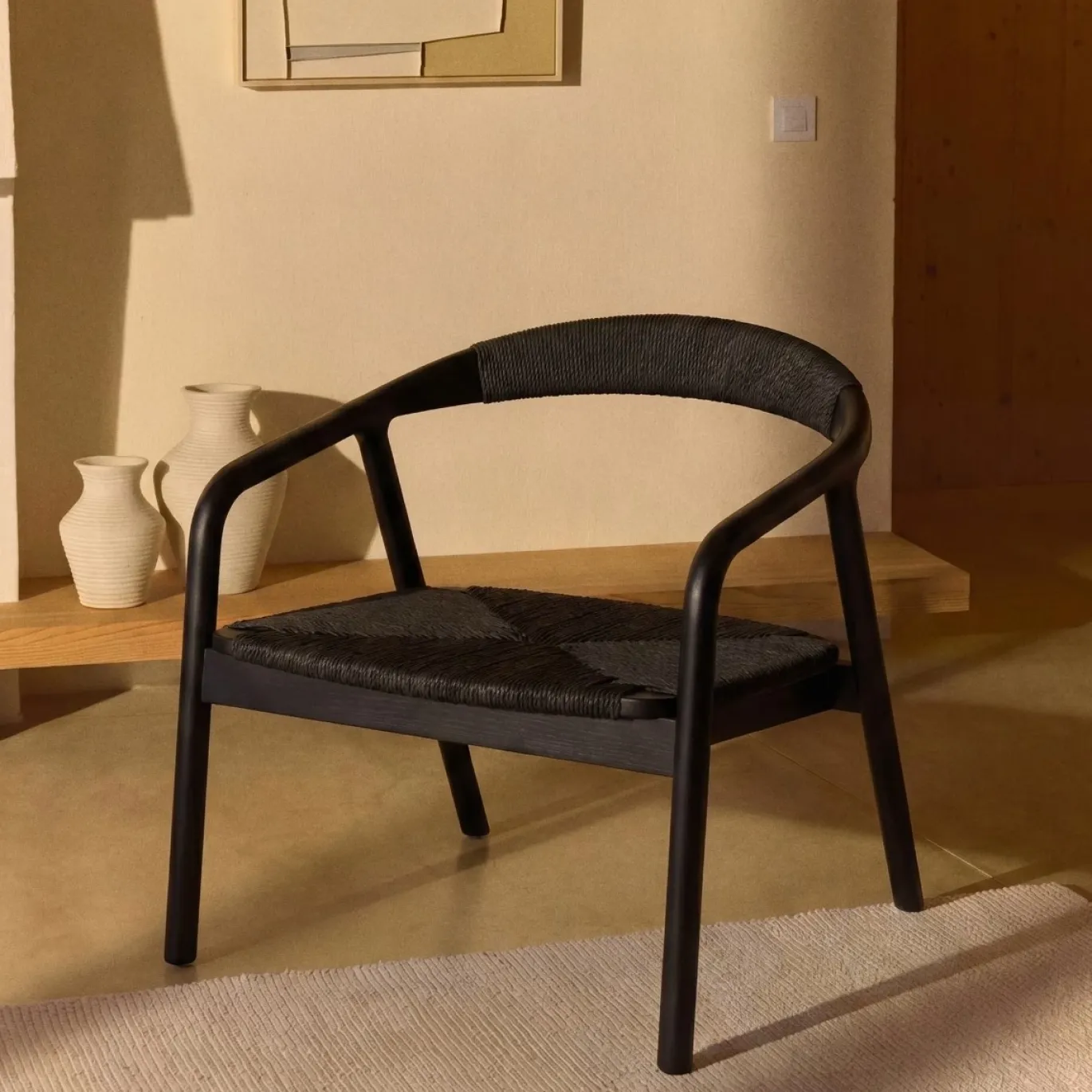 Kave Home Fauteuil Derile Eiken Zwart