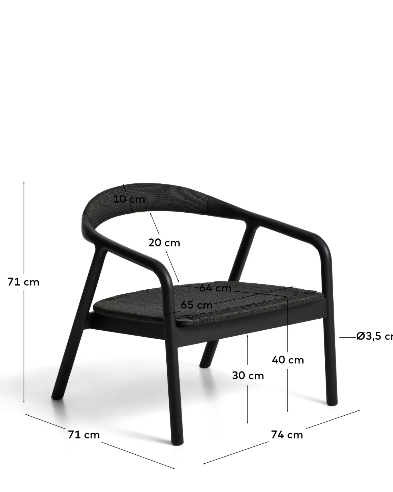 Kave Home Fauteuil Derile Eiken Zwart