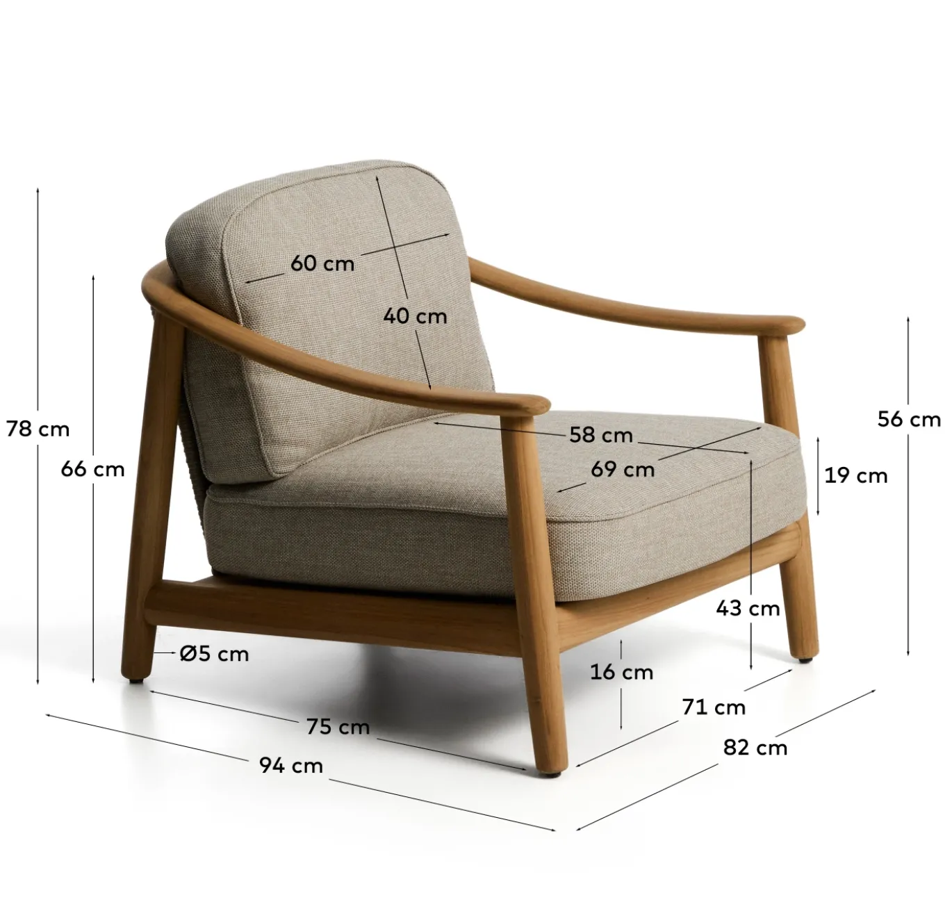 Kave Home Fauteuil Elunda Outdoor Teakhout Naturel
