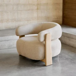 Kave Home Fauteuil Granite Beige/Naturel Chenille En Essenhout