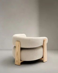 Kave Home Fauteuil Granite Beige/Naturel Chenille En Essenhout