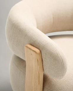 Kave Home Fauteuil Granite Beige/Naturel Chenille En Essenhout