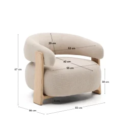 Kave Home Fauteuil Granite Beige/Naturel Chenille En Essenhout
