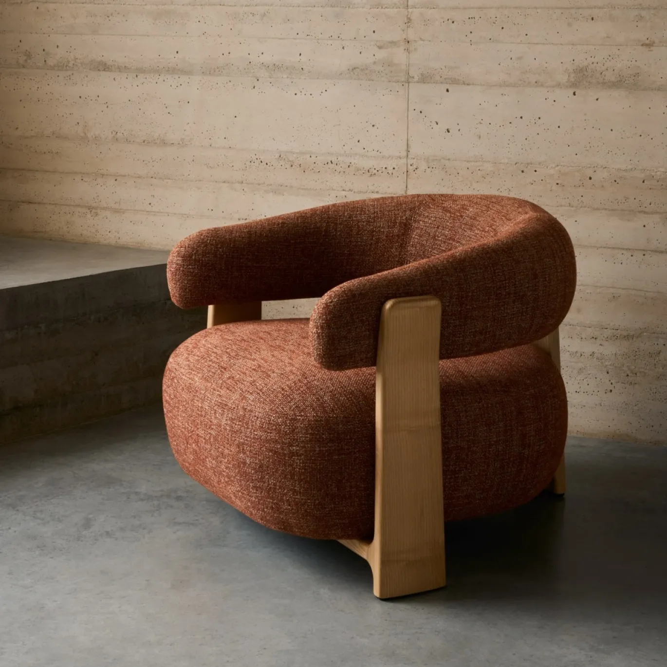 Kave Home Fauteuil Granite Terracotta/Naturel Chenille En Essenhout