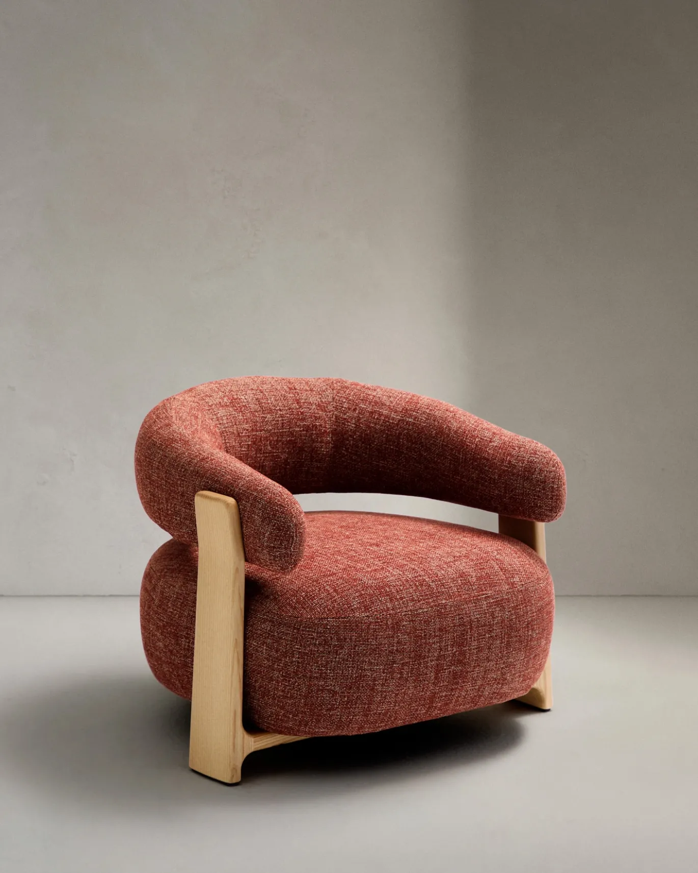 Kave Home Fauteuil Granite Terracotta/Naturel Chenille En Essenhout