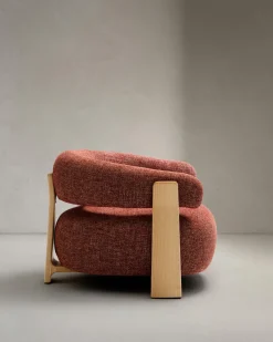 Kave Home Fauteuil Granite Terracotta/Naturel Chenille En Essenhout