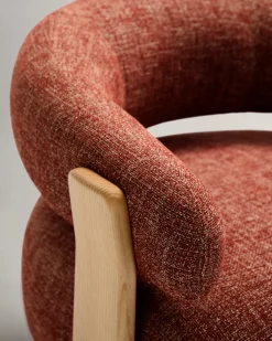 Kave Home Fauteuil Granite Terracotta/Naturel Chenille En Essenhout