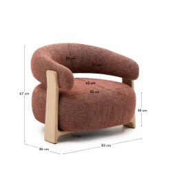 Kave Home Fauteuil Granite Terracotta/Naturel Chenille En Essenhout