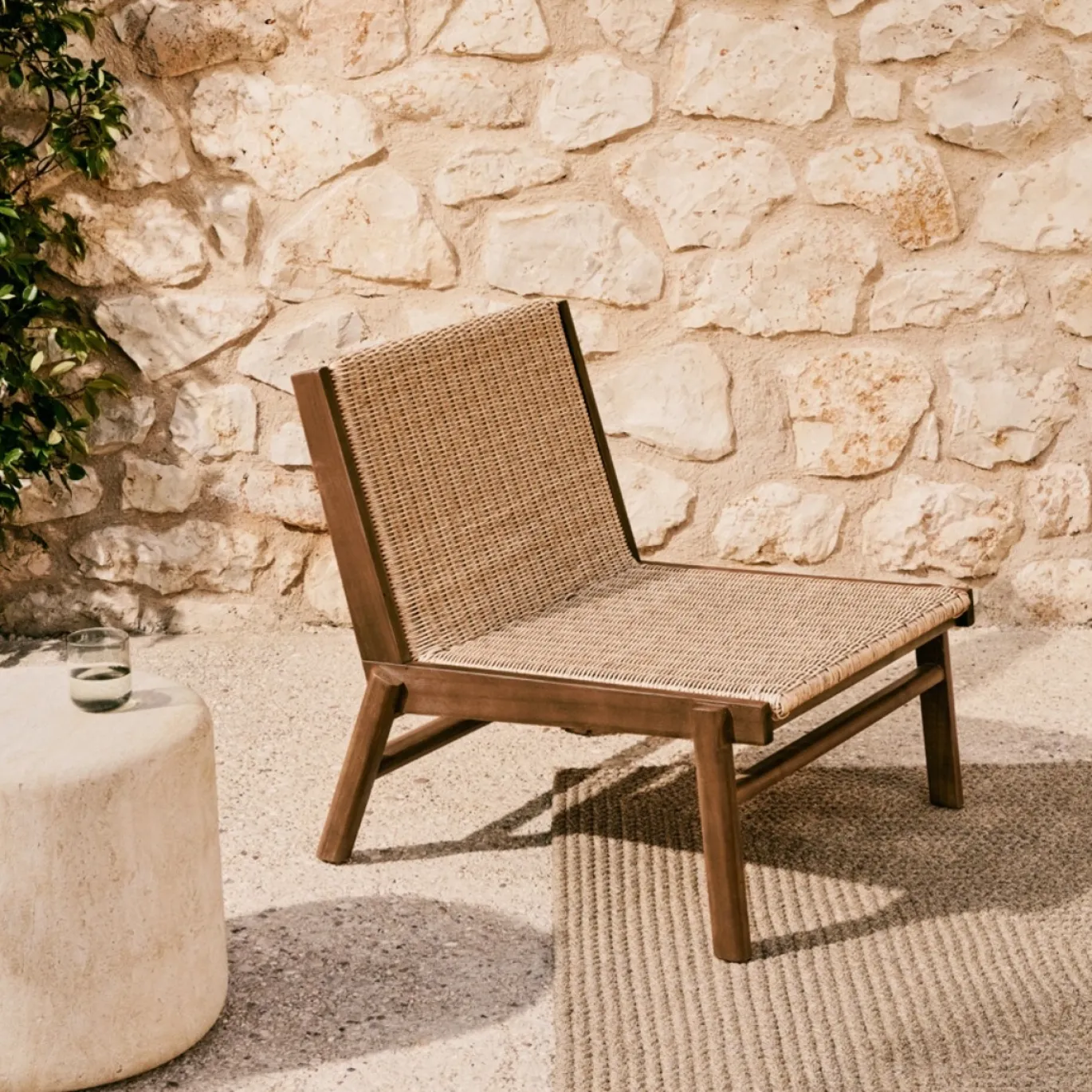 Kave Home Fauteuil Itani Acaciahout en Rotan