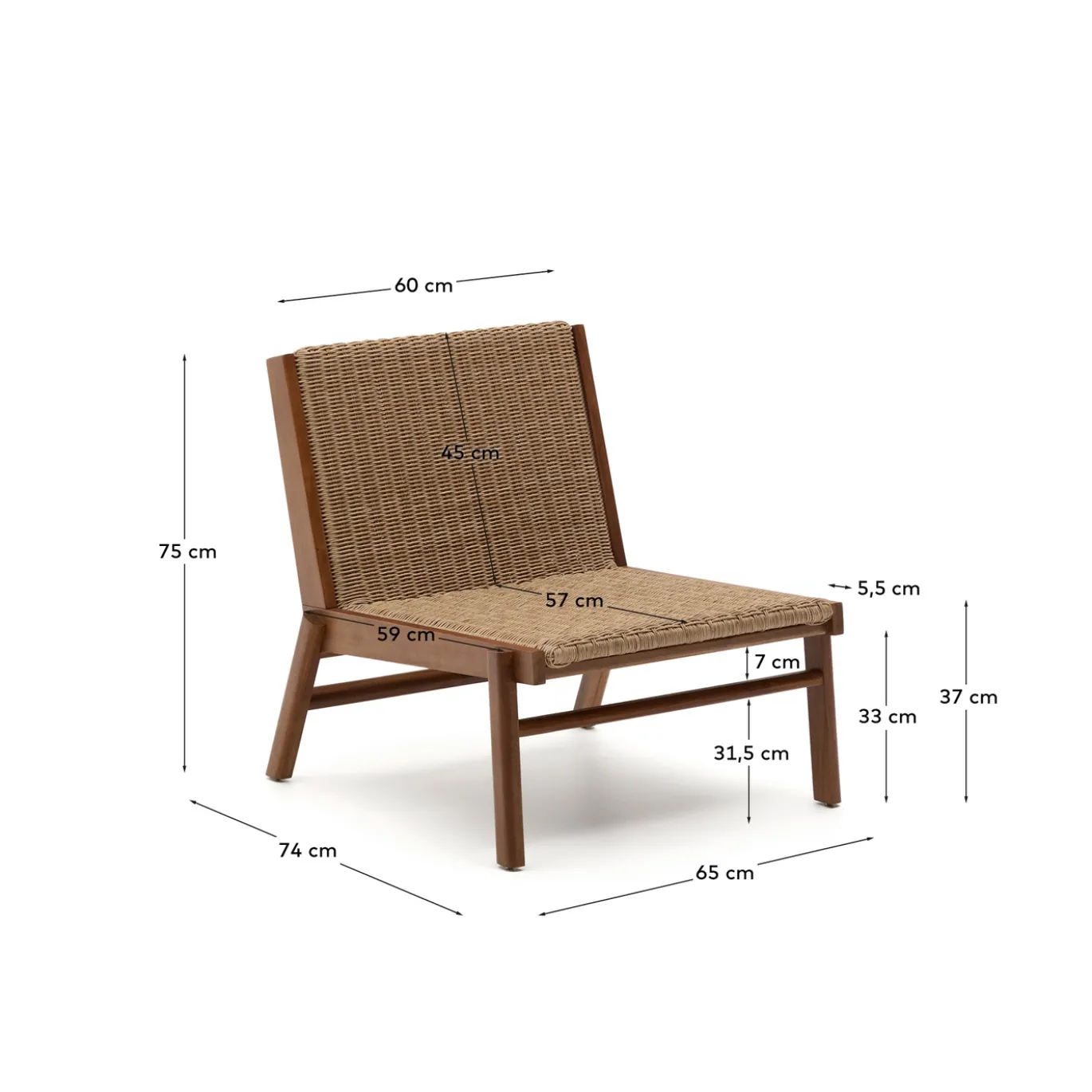 Kave Home Fauteuil Itani Acaciahout en Rotan