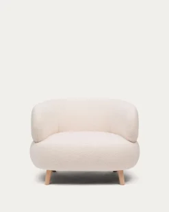 Kave Home Fauteuil Luisa Ecru Bouclé met Beukenhouten Poten 90cm