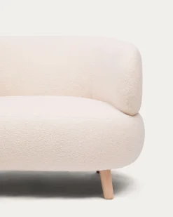 Kave Home Fauteuil Luisa Ecru Bouclé met Beukenhouten Poten 90cm