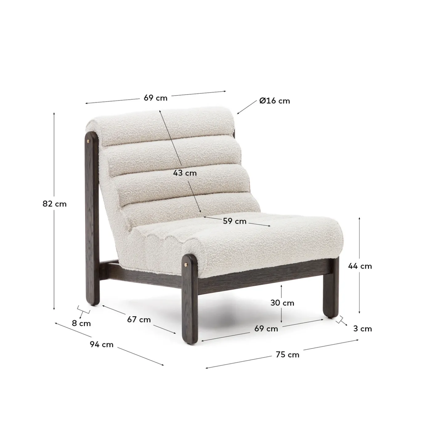 Kave Home Fauteuil Magira Wit Bouclé Stof