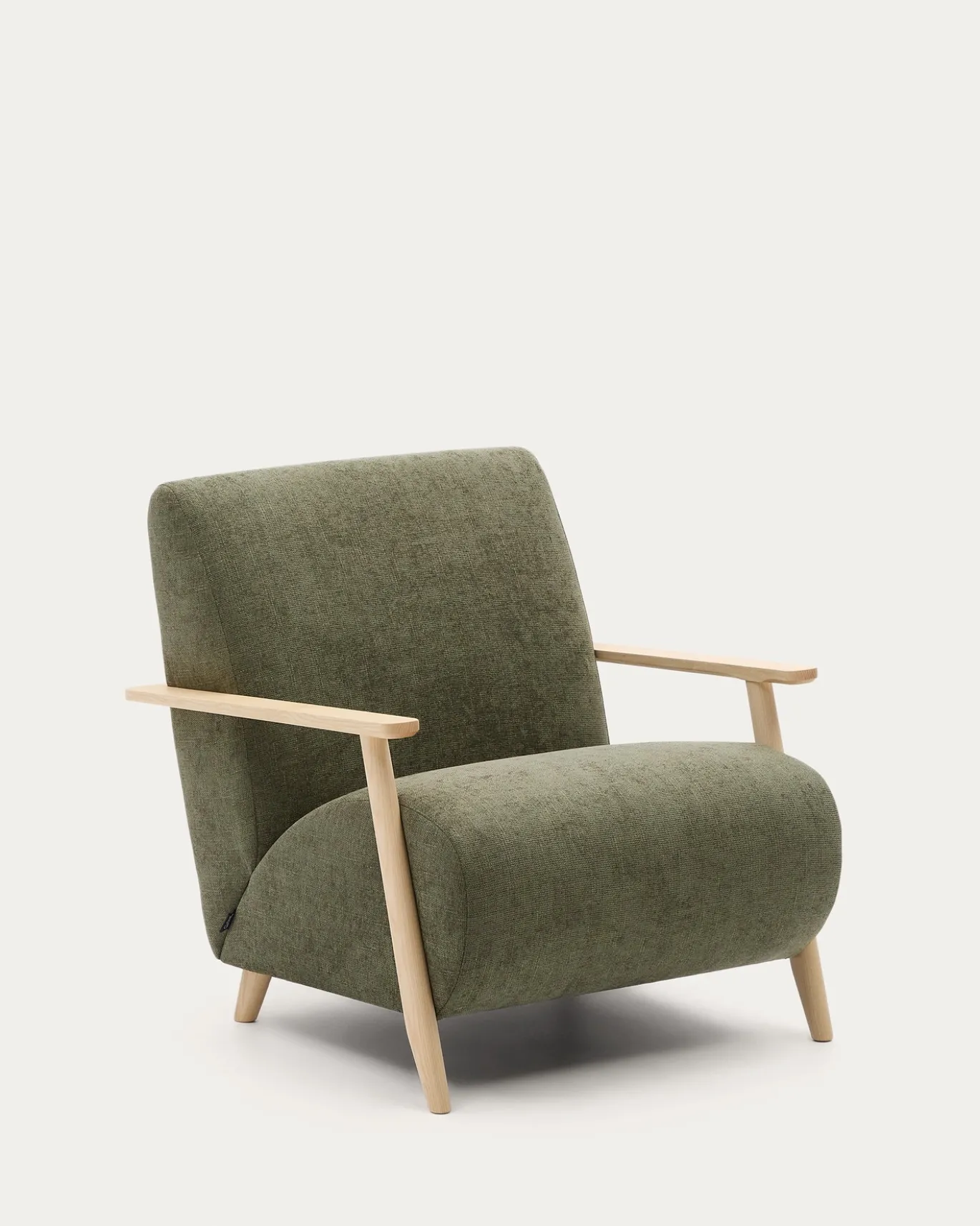 Kave Home Fauteuil Meghan Groen/Naturel Chenille En Essenhout