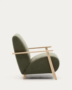 Kave Home Fauteuil Meghan Groen/Naturel Chenille En Essenhout