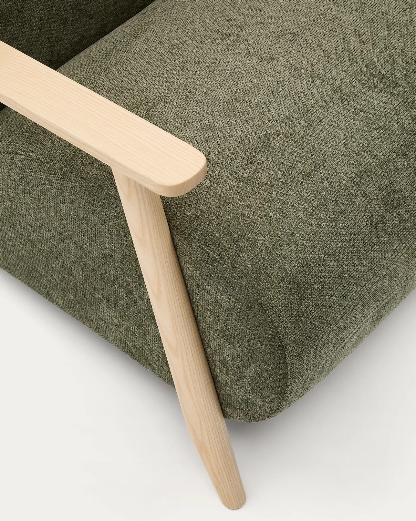 Kave Home Fauteuil Meghan Groen/Naturel Chenille En Essenhout