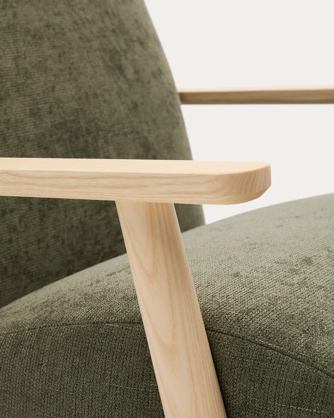 Kave Home Fauteuil Meghan Groen/Naturel Chenille En Essenhout