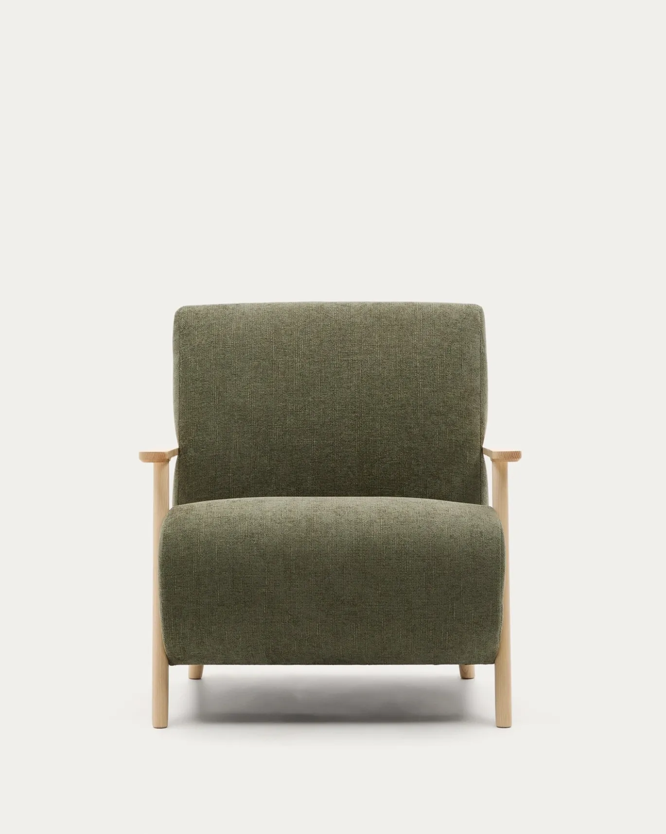Kave Home Fauteuil Meghan Groen/Naturel Chenille En Essenhout