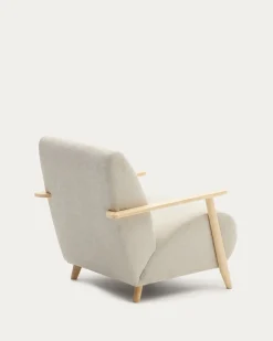 Kave Home Fauteuil Meghan Parelkleurig Chenille en Essenhout