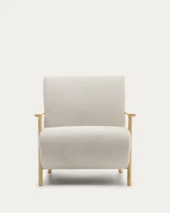 Kave Home Fauteuil Meghan Parelkleurig Chenille en Essenhout