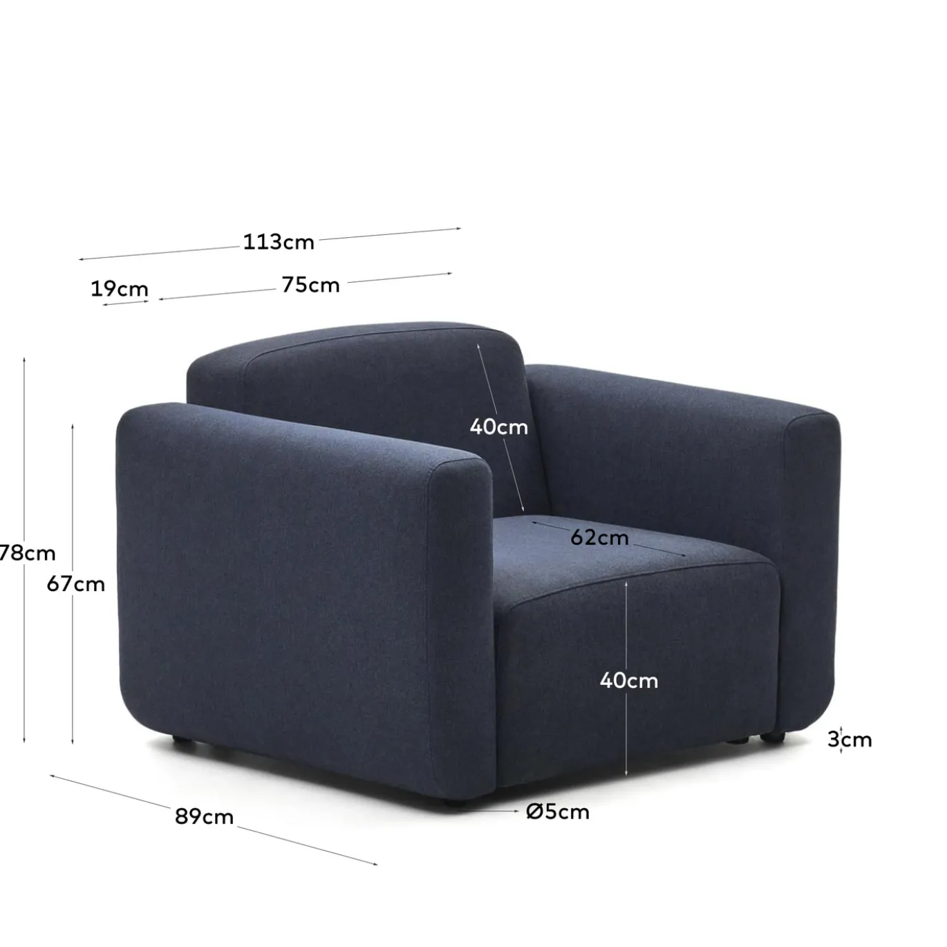 Kave Home Fauteuil Neom Modulair Blauw