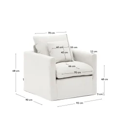 Kave Home Fauteuil Nora Kussen Ecru Linnen en Katoen 92cm