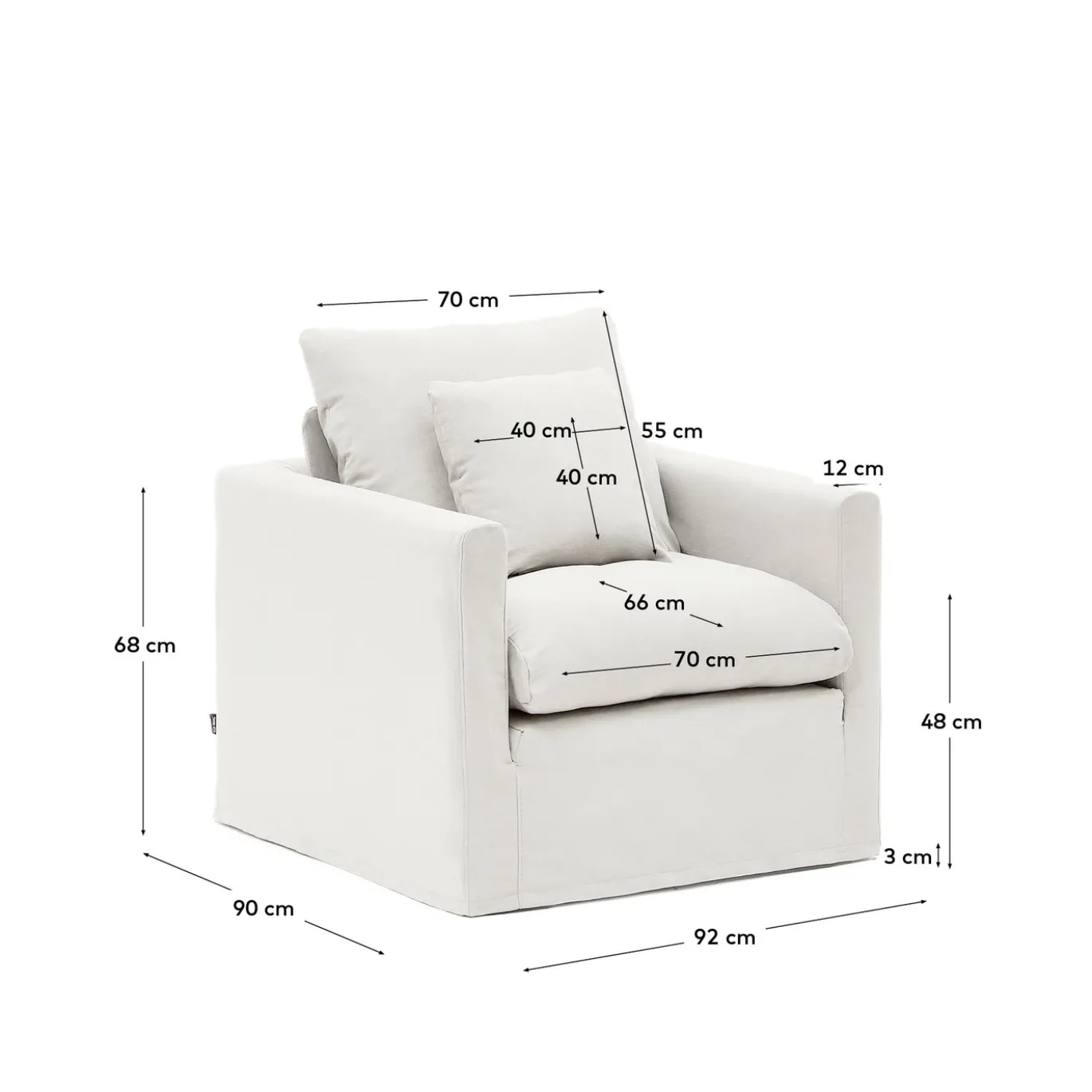 Kave Home Fauteuil Nora Kussen Ecru Linnen en Katoen 92cm