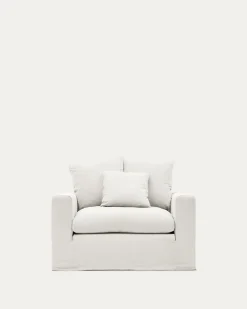 Kave Home Fauteuil Nora Kussen Ecru Linnen en Katoen 140cm
