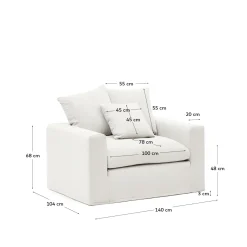 Kave Home Fauteuil Nora Kussen Ecru Linnen en Katoen 140cm