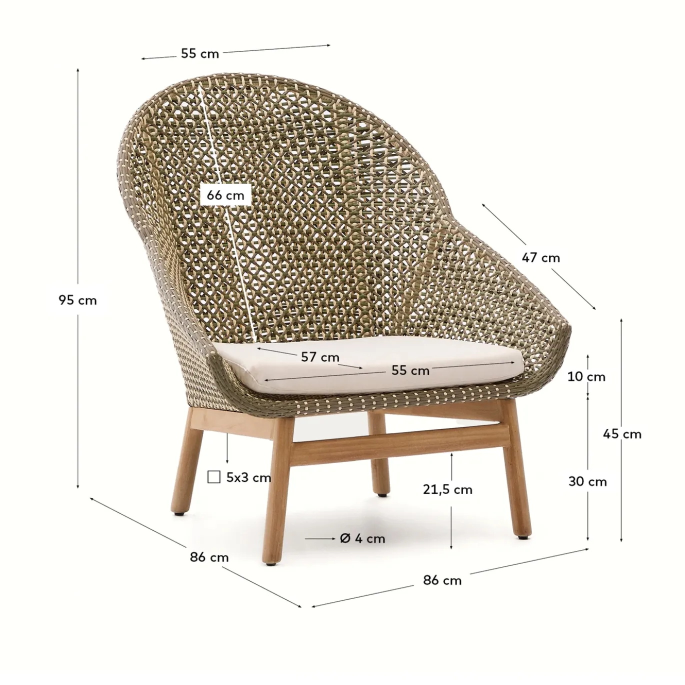 Kave Home Fauteuil Olbia met Hoge Rug Rotan Teakhout