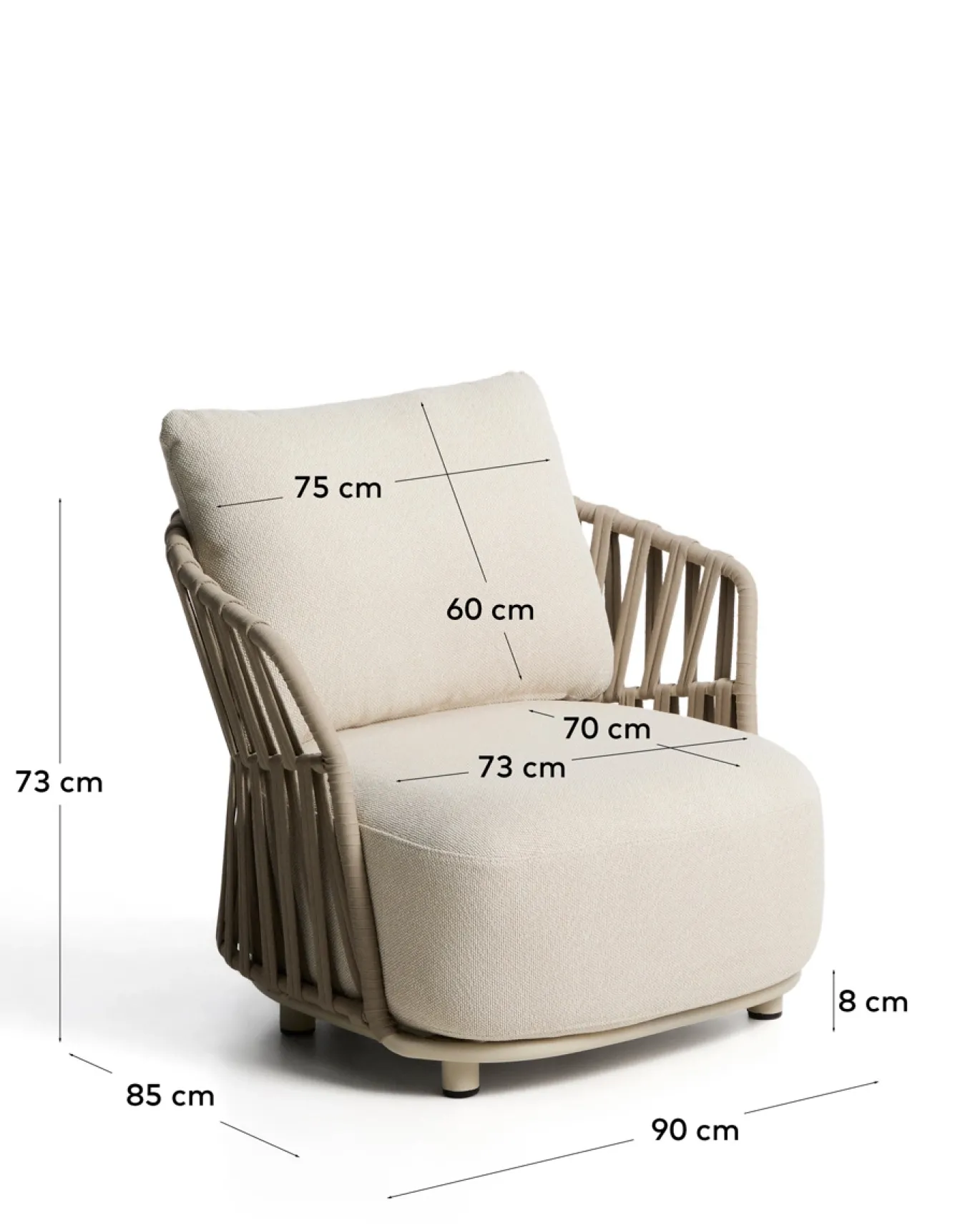 Kave Home Fauteuil Osani Aluminium Beige Touw Taupe