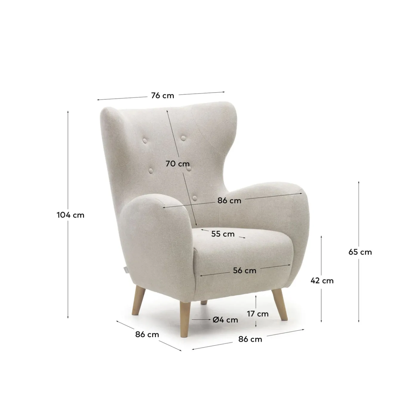 Kave Home Fauteuil Patio Beige Massief Beukenhout