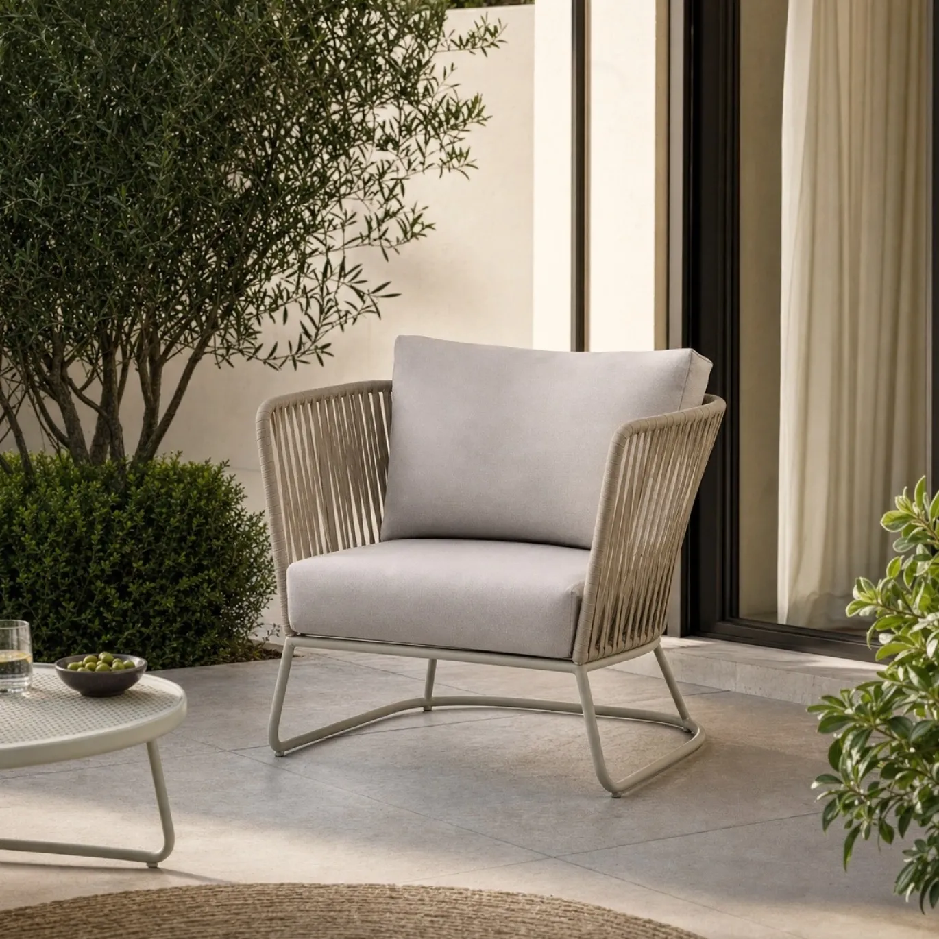 Kave Home Fauteuil Saconca Outdoor Touw Staal Beige