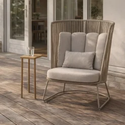 Kave Home Fauteuil Saconca Outdoor Touw Staal Beige Hoge Rugleuning