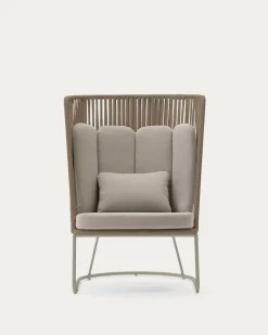Kave Home Fauteuil Saconca Outdoor Touw Staal Beige Hoge Rugleuning