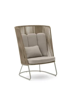 Kave Home Fauteuil Saconca Outdoor Touw Staal Beige Hoge Rugleuning