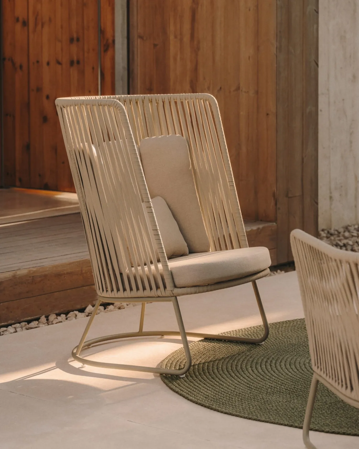 Kave Home Fauteuil Saconca Outdoor Hoge Rugleuning Touw Groen